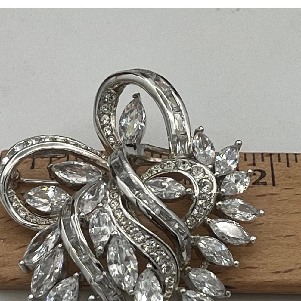 Nolan Miller Glamour Collection Silver Tone Marquise CZ Spray Brooch Pin Org box